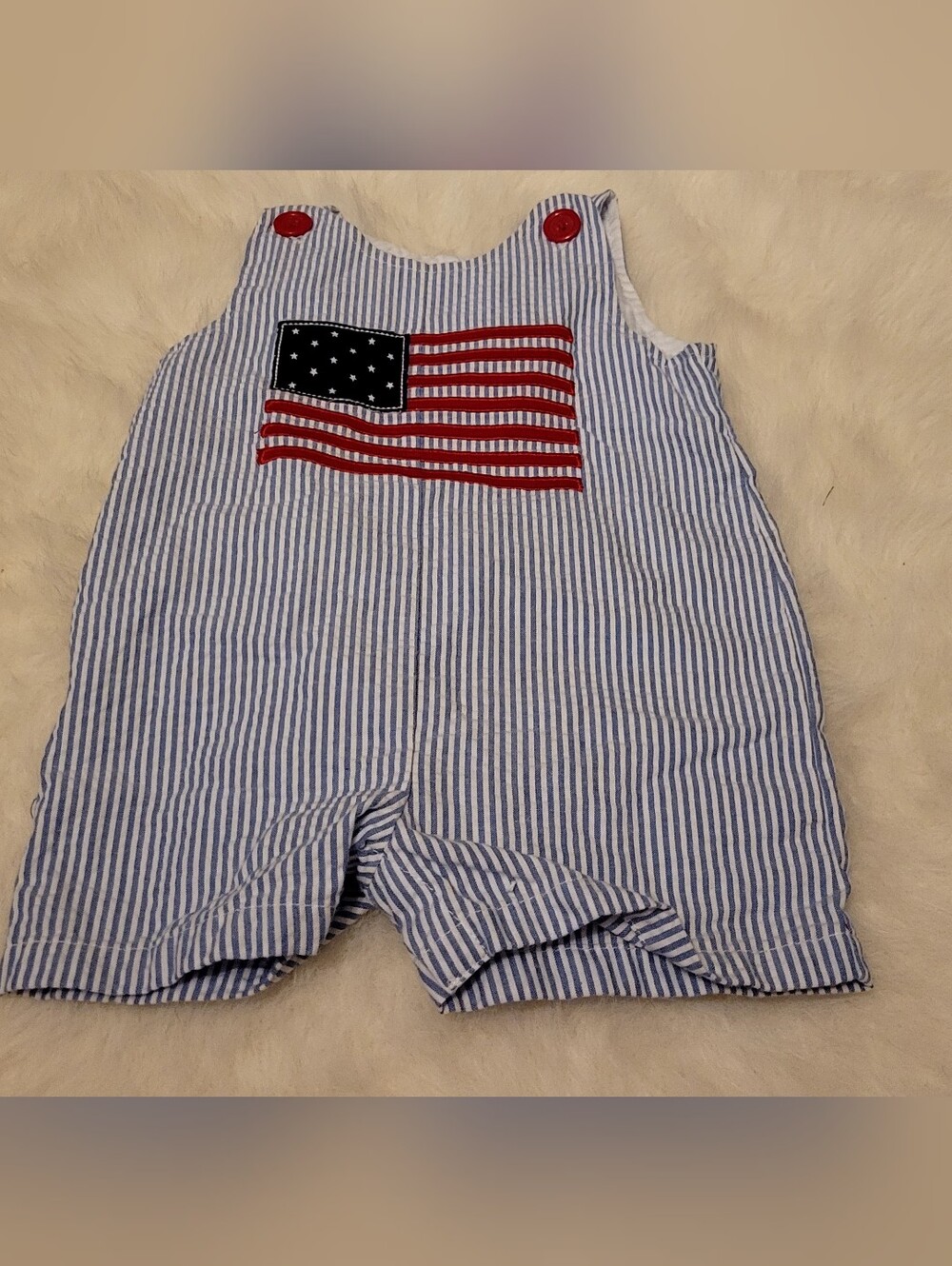 Good Lad Blue & White Striped Cotton Shortall with Flag Patch